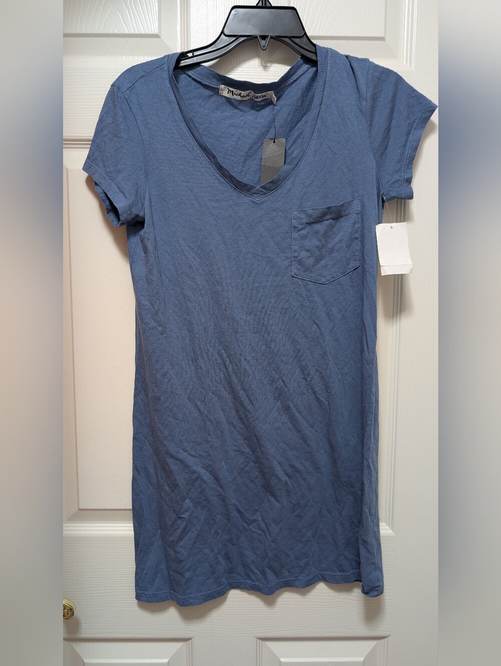 NWT Michael Stars Blue V Neck T Shirt Dress Pocket Size XS